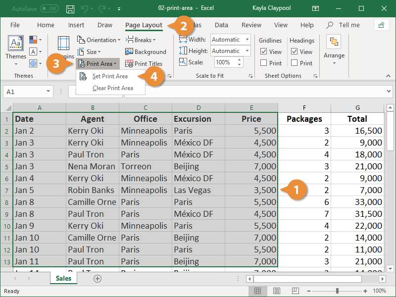how to set printable area in excel
