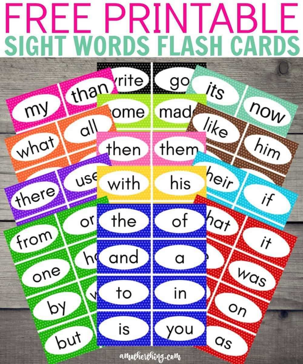 kindergarten sight words flash cards free printable