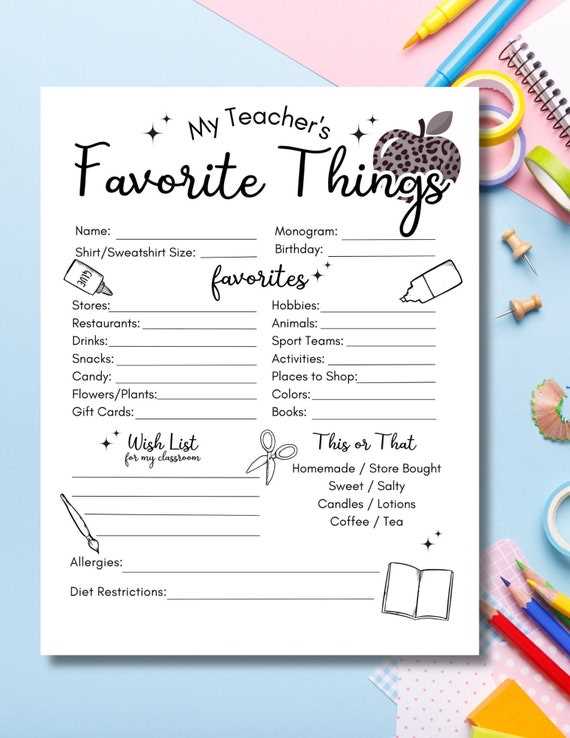my teachers favorite things printable