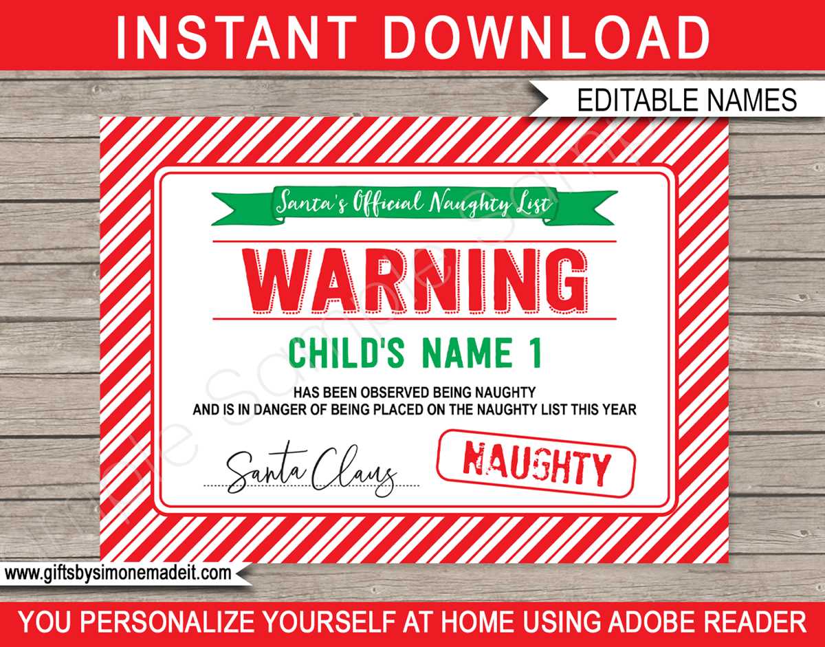 naughty list certificate free printable