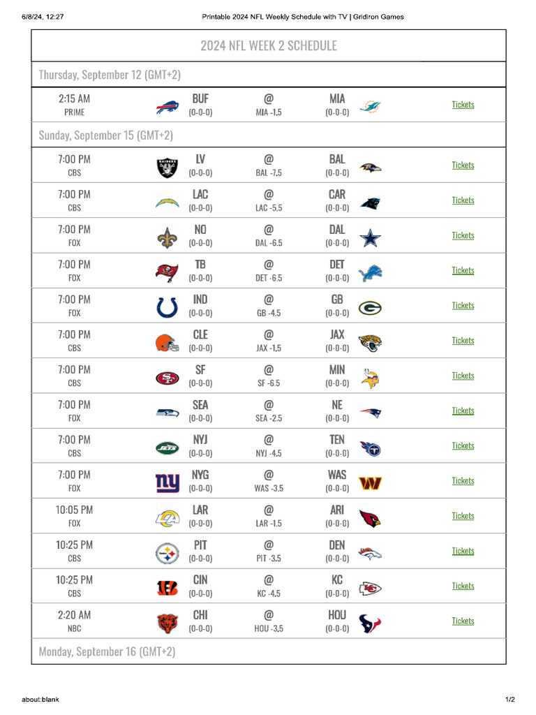 nfl week 2 schedule printable