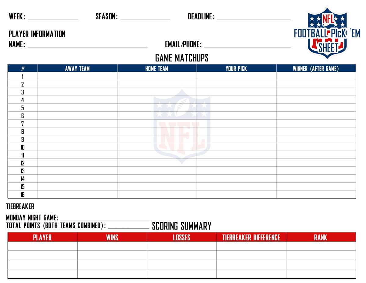 nfl weekly pick em printable free nfl weekly pick em printable free