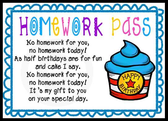 no homework pass free printable