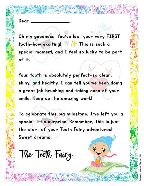 note from tooth fairy printable