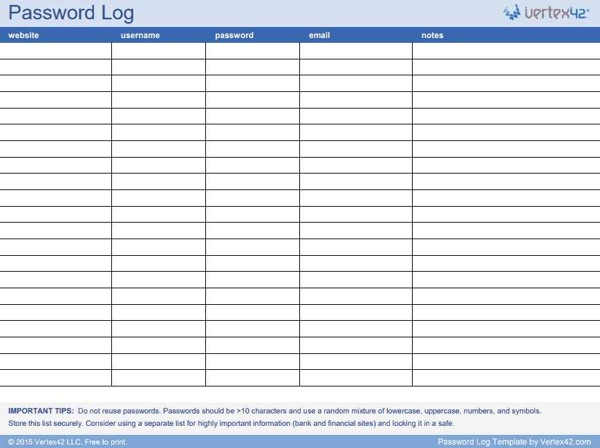 password log free printable password log free printable