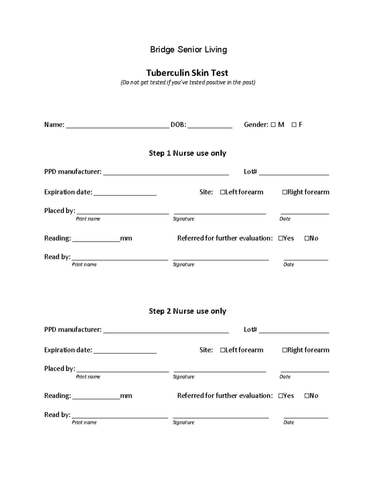 printable 2 step tb test form printable 2 step tb test form