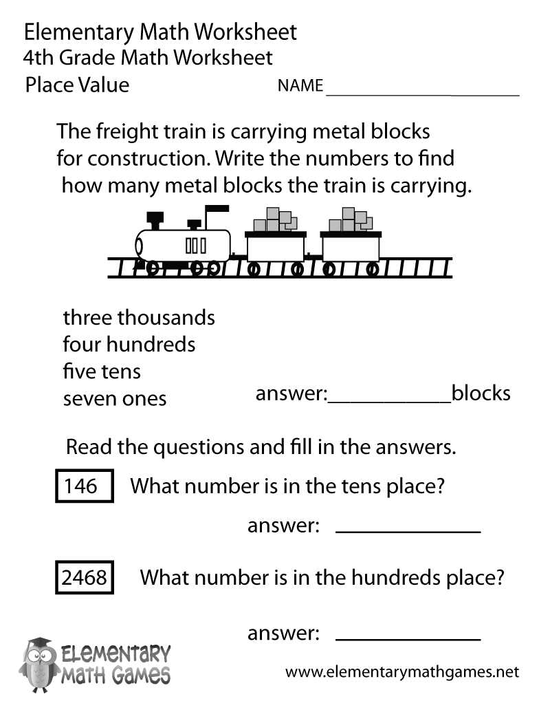 printable 4th grade math worksheets