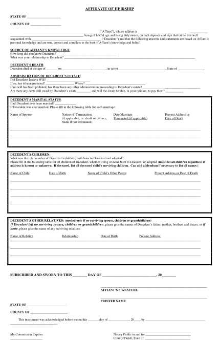 printable affidavit of heirship texas