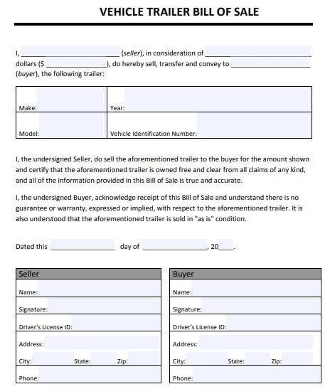 printable bill of sale trailer