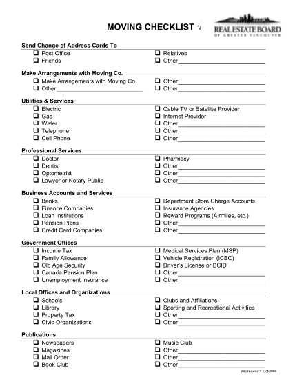 printable checklist for moving into a new house