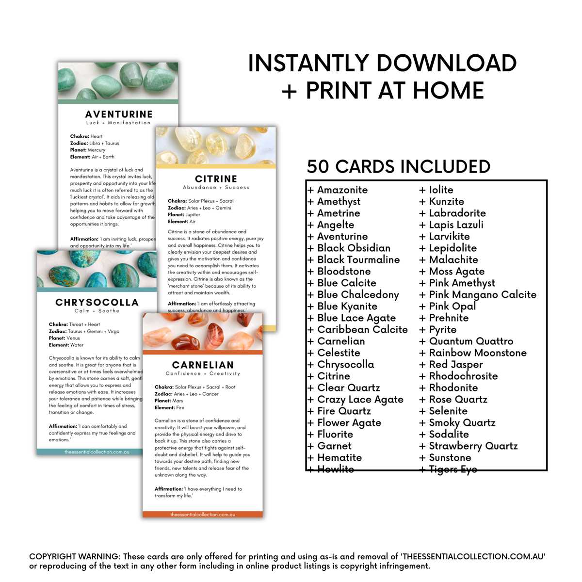 printable crystal meanings