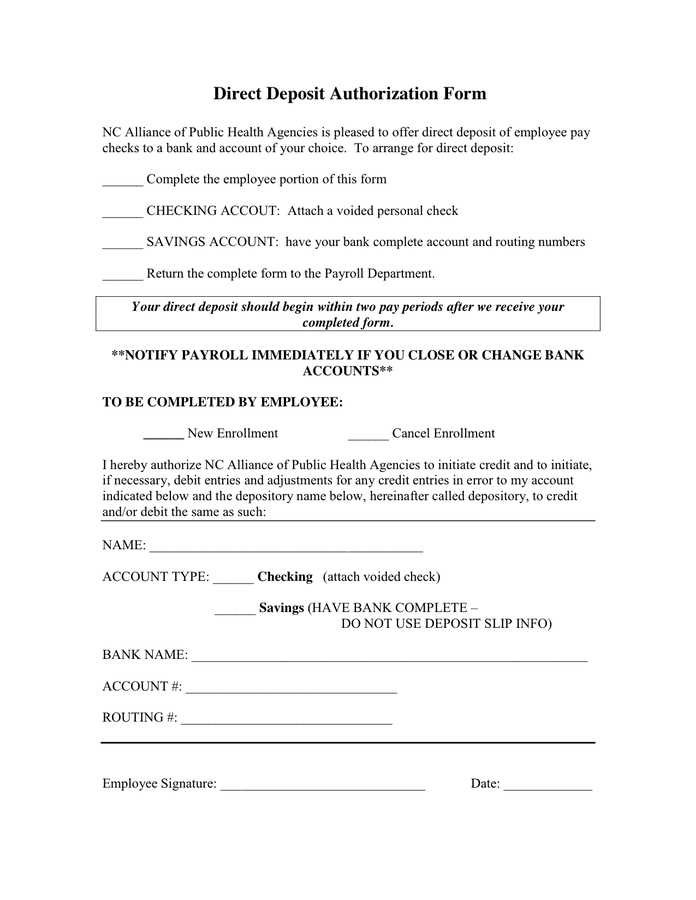 printable direct deposit form for employees printable direct deposit form for employees