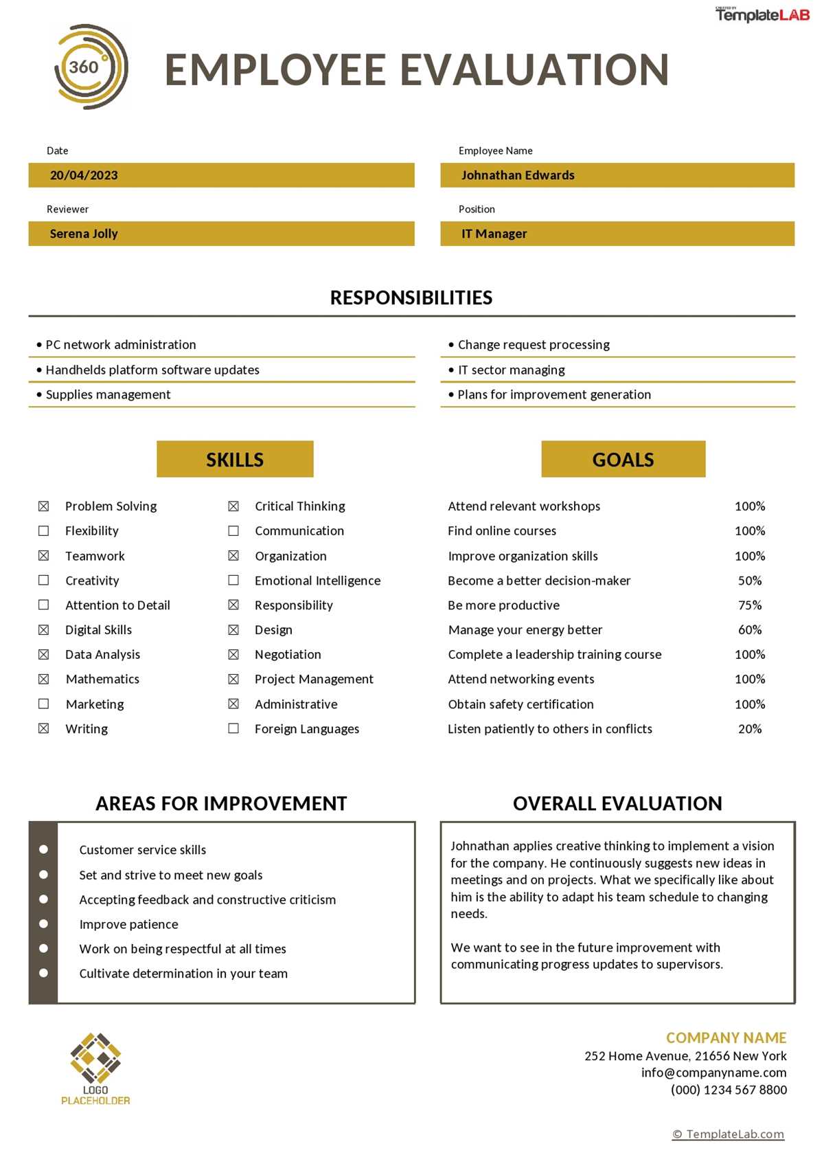 printable employee performance evaluation form free download