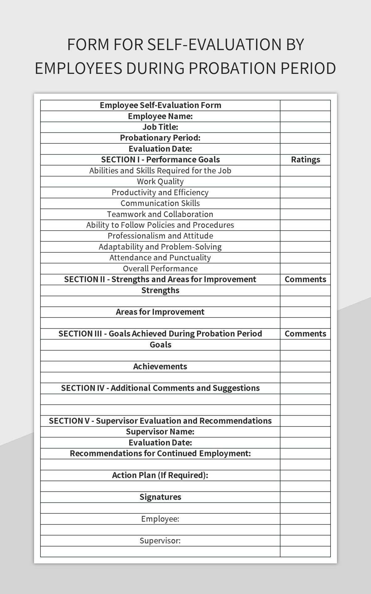 printable employee self evaluation form