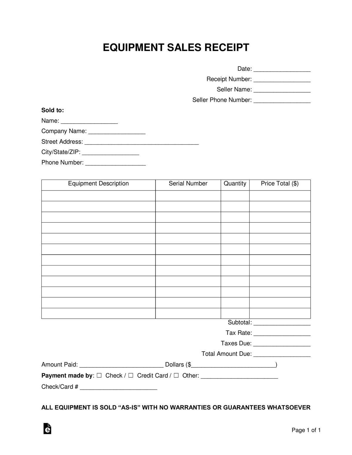 printable equipment bill of sale printable equipment bill of sale