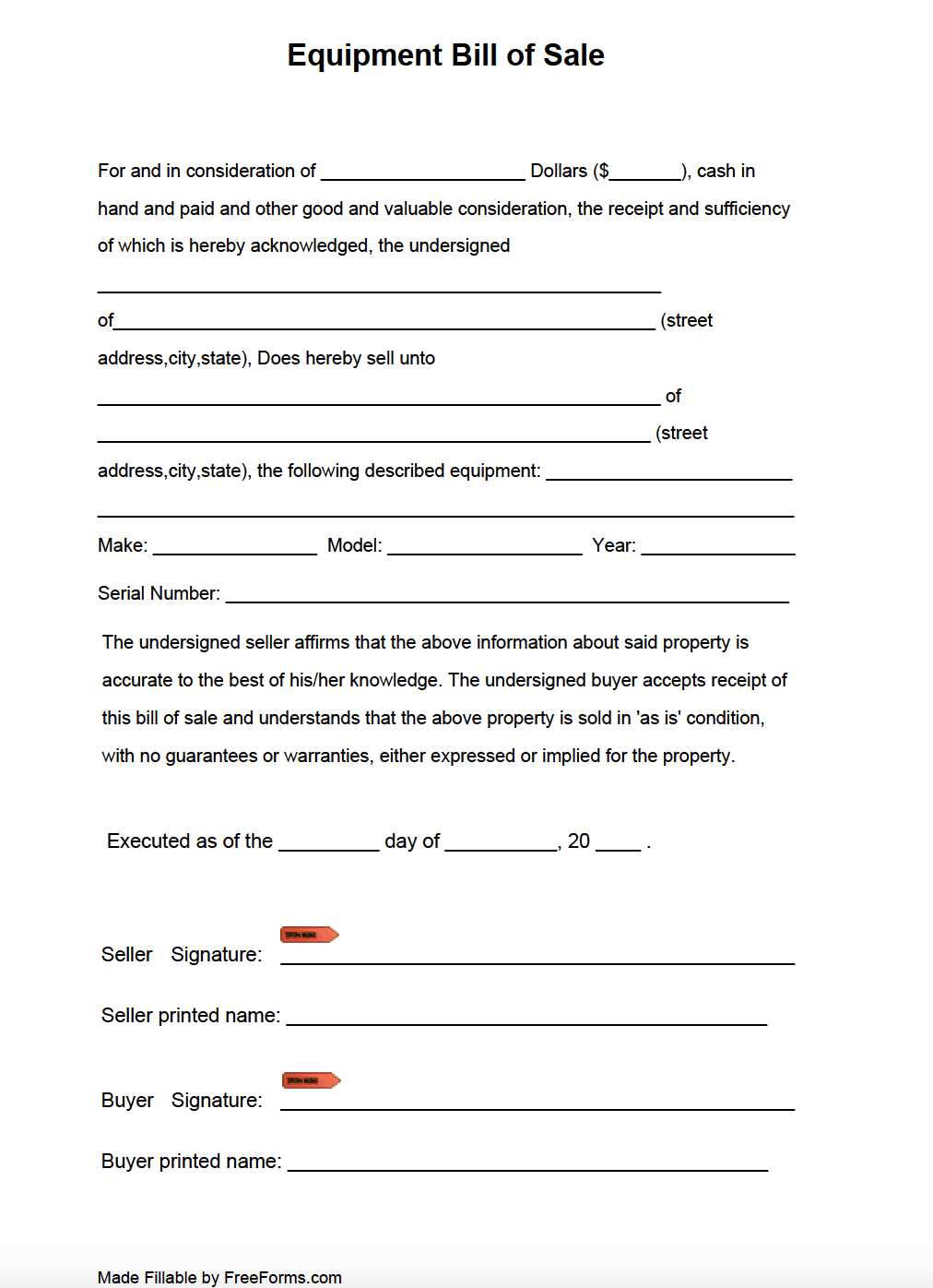 printable equipment bill of sale printable equipment bill of sale