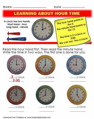 printable exercises telling time worksheets