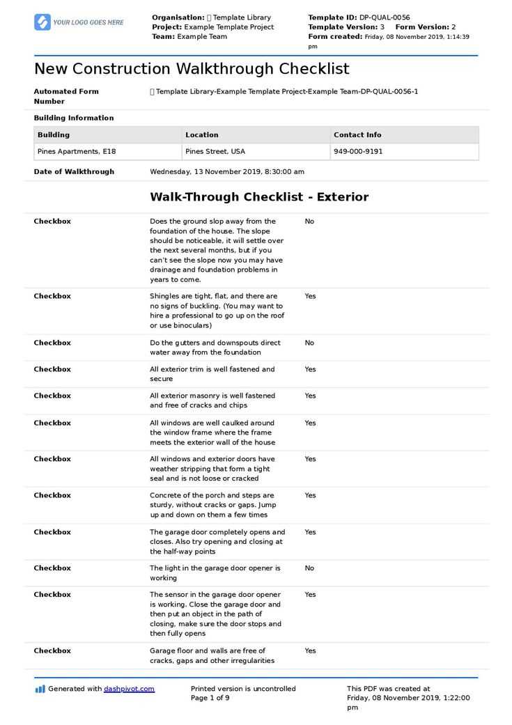 printable home walk through checklist