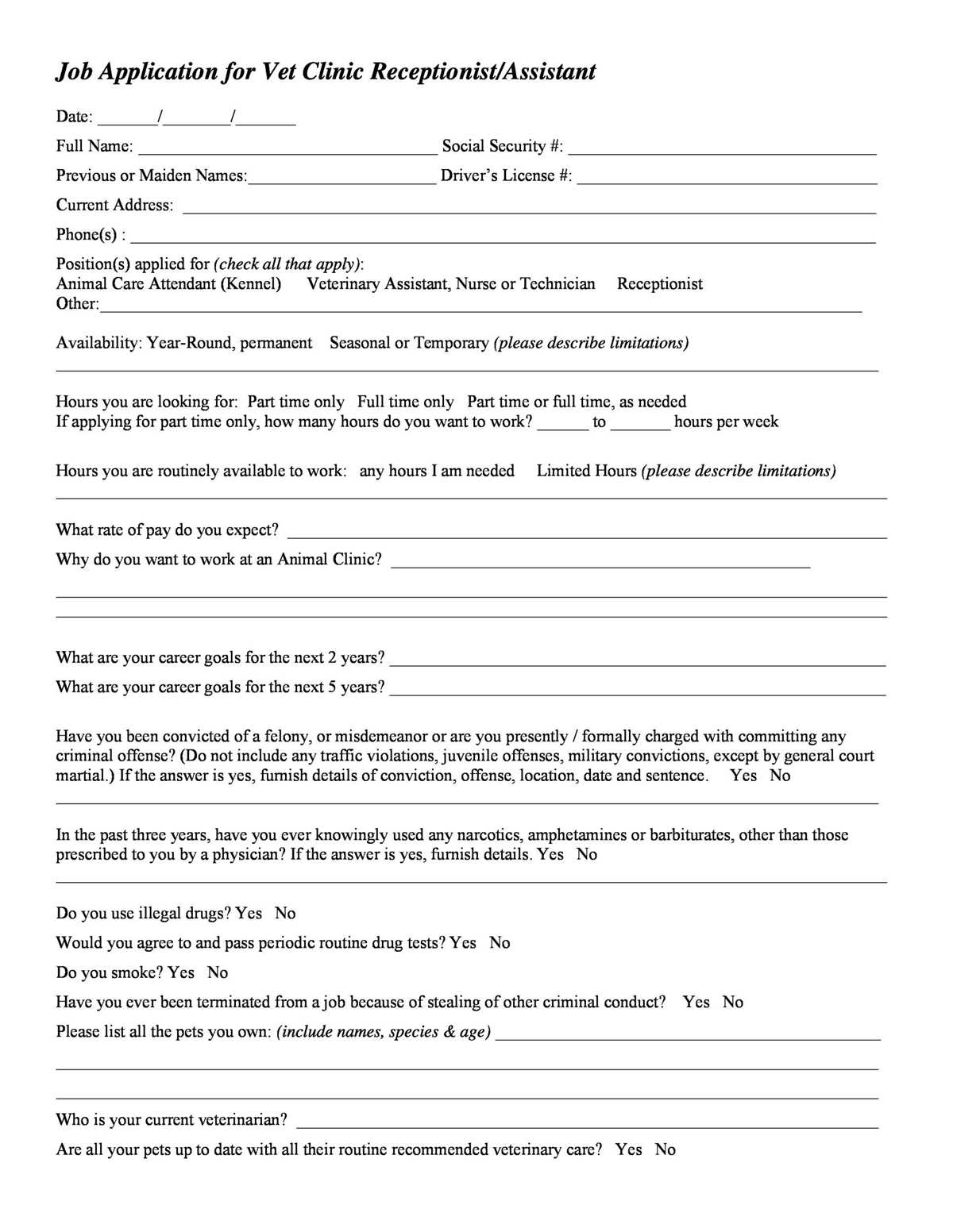 printable job applications for employers