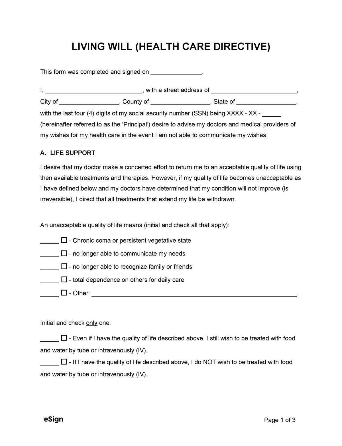 printable last will and testament template free
