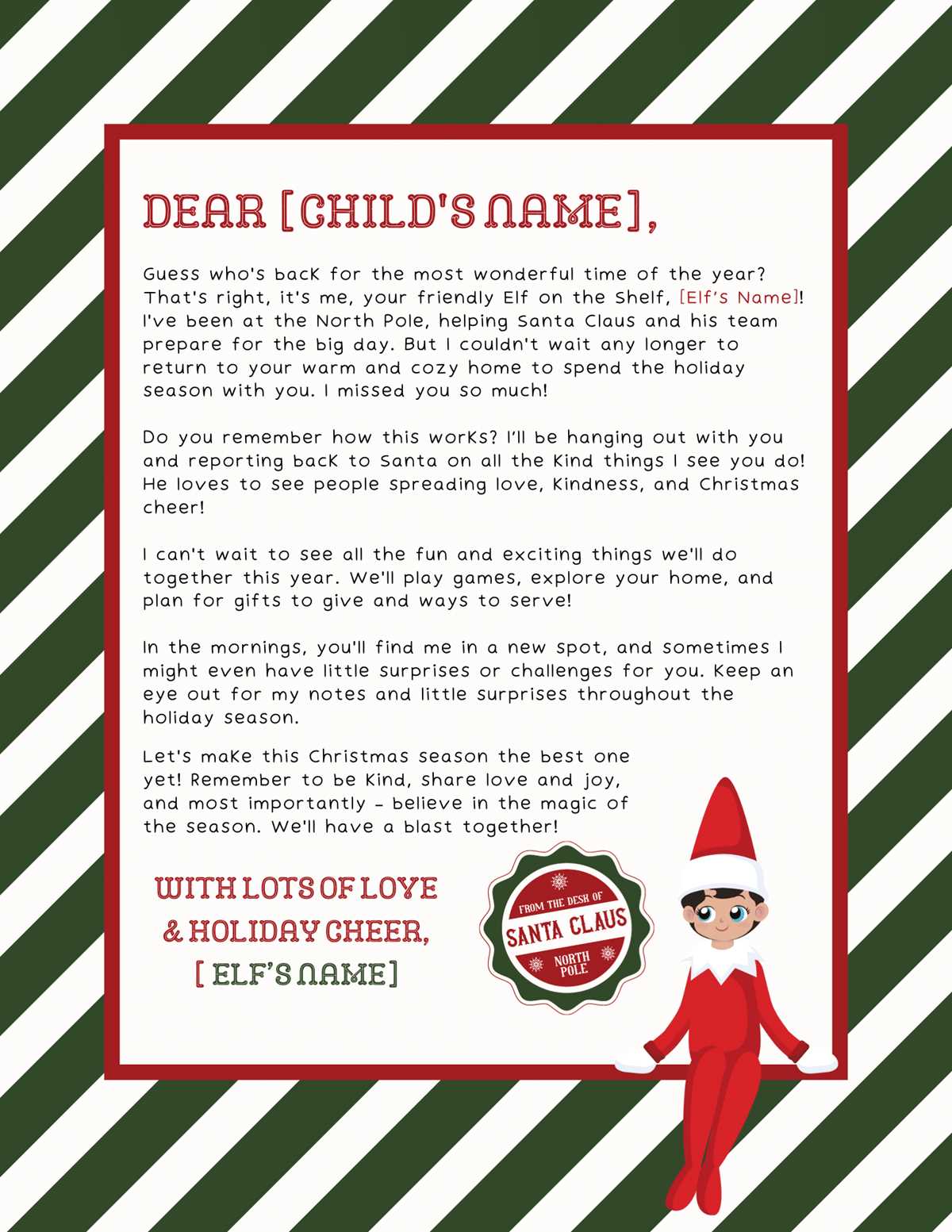 printable letter from the elf on the shelf