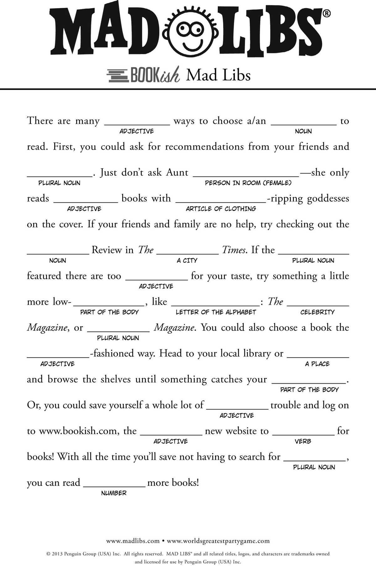 printable mad libs free