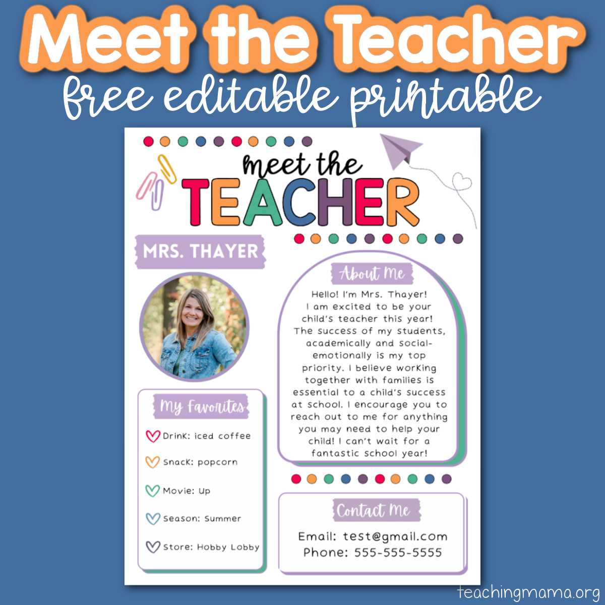 printable meet the teacher template