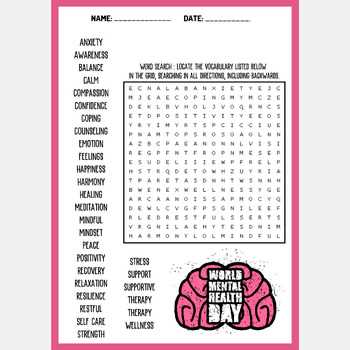 printable mental health word search printable mental health word search