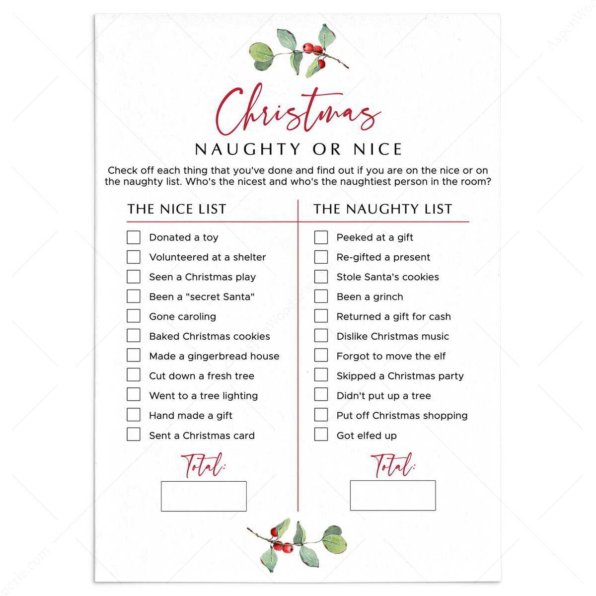 printable naughty or nice list