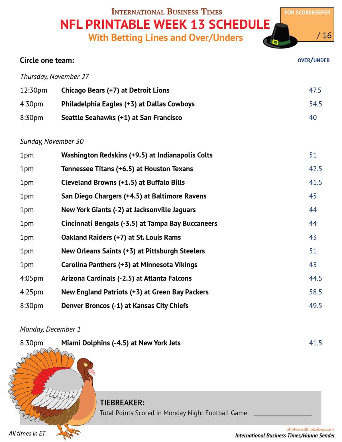 printable nfl schedule week 13 printable nfl schedule week 13