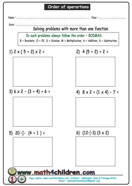printable order of operations