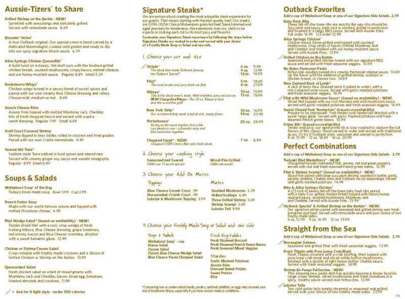 printable outback menu printable outback menu