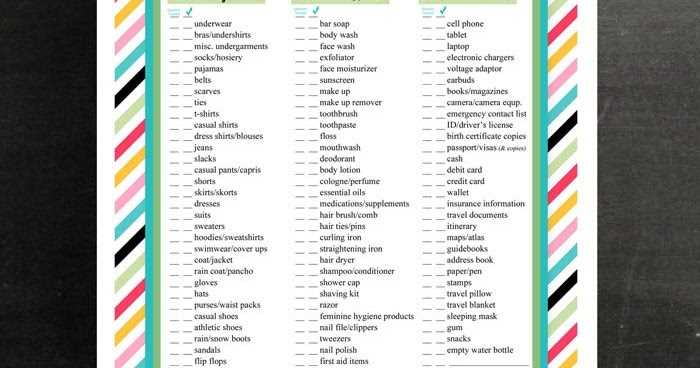 printable packing list printable packing list