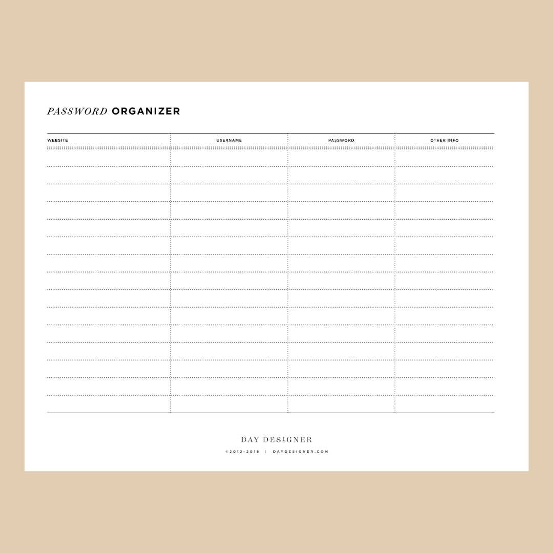 printable password sheet
