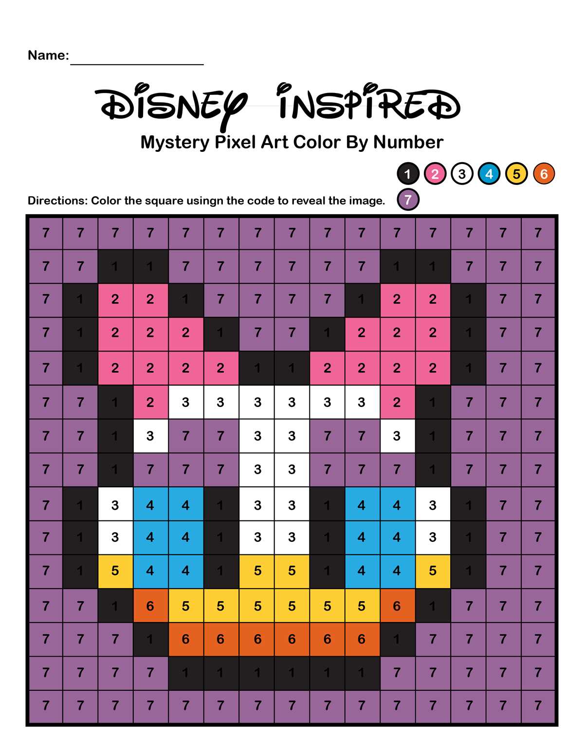 printable pixel art color by number