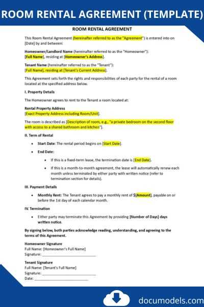 printable room rental agreement printable room rental agreement