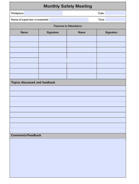 printable safety meeting sign in sheet