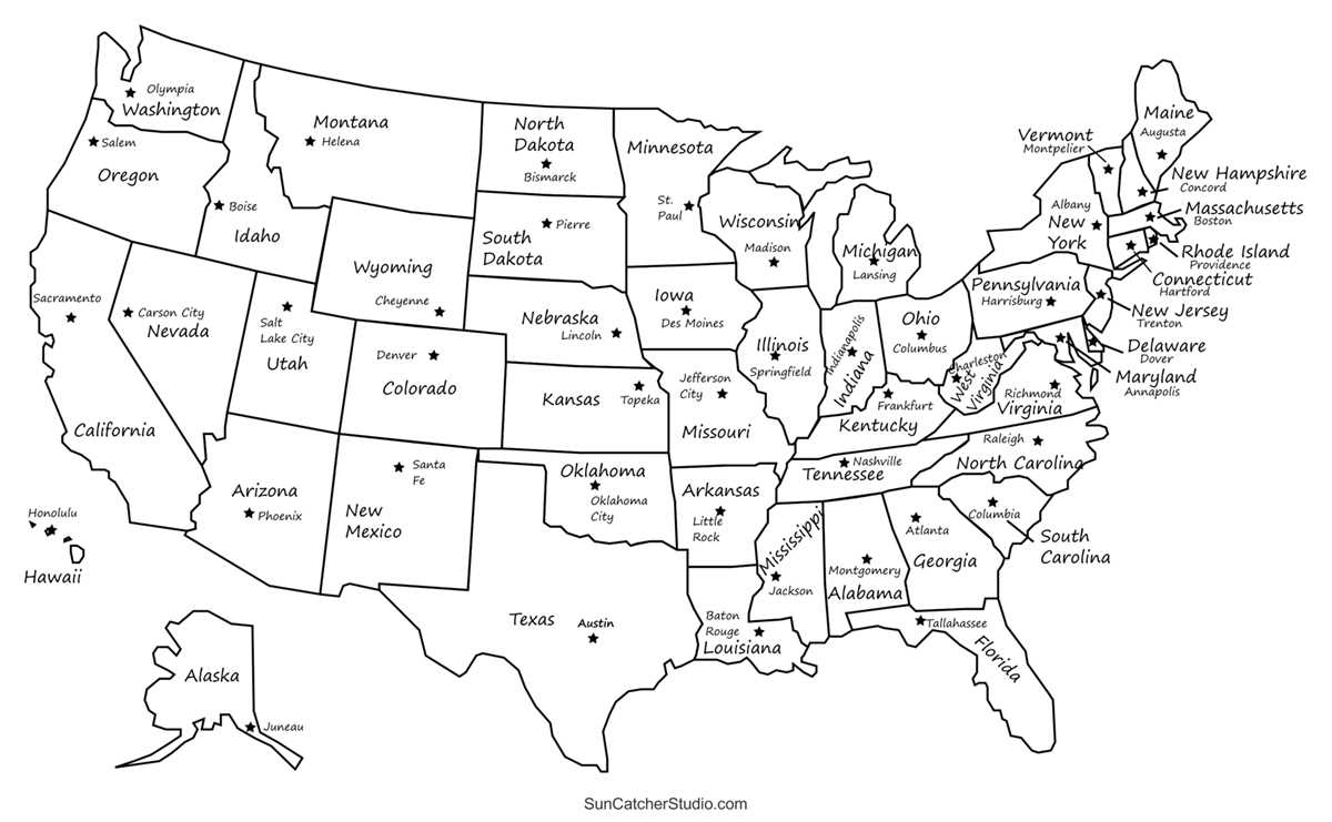 printable state capitals map printable state capitals map