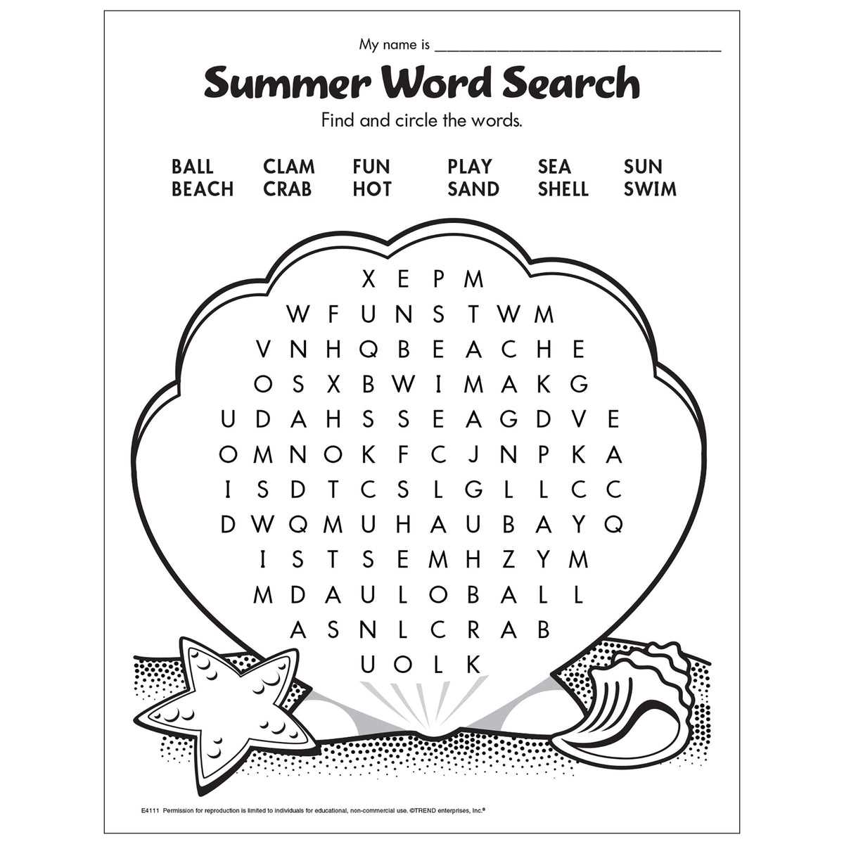printable summer word search