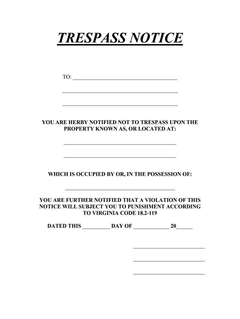 printable trespass notice form printable trespass notice form