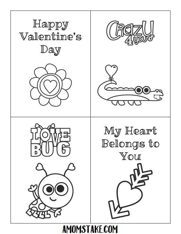 printable valentine cards to color