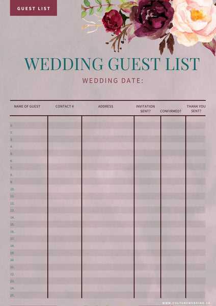 printable wedding guest list template printable wedding guest list template
