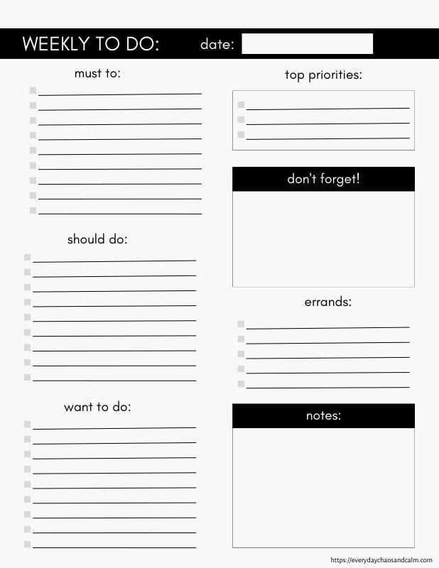 printable weekly to do list template