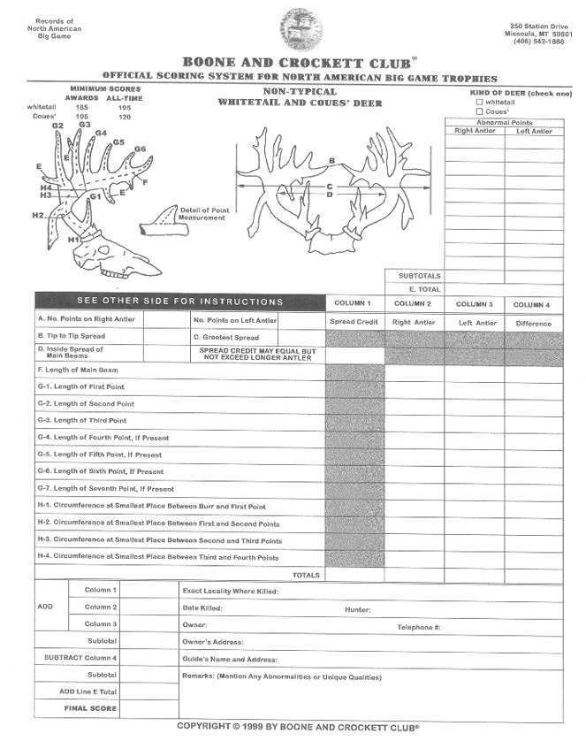 printable whitetail score sheet printable whitetail score sheet