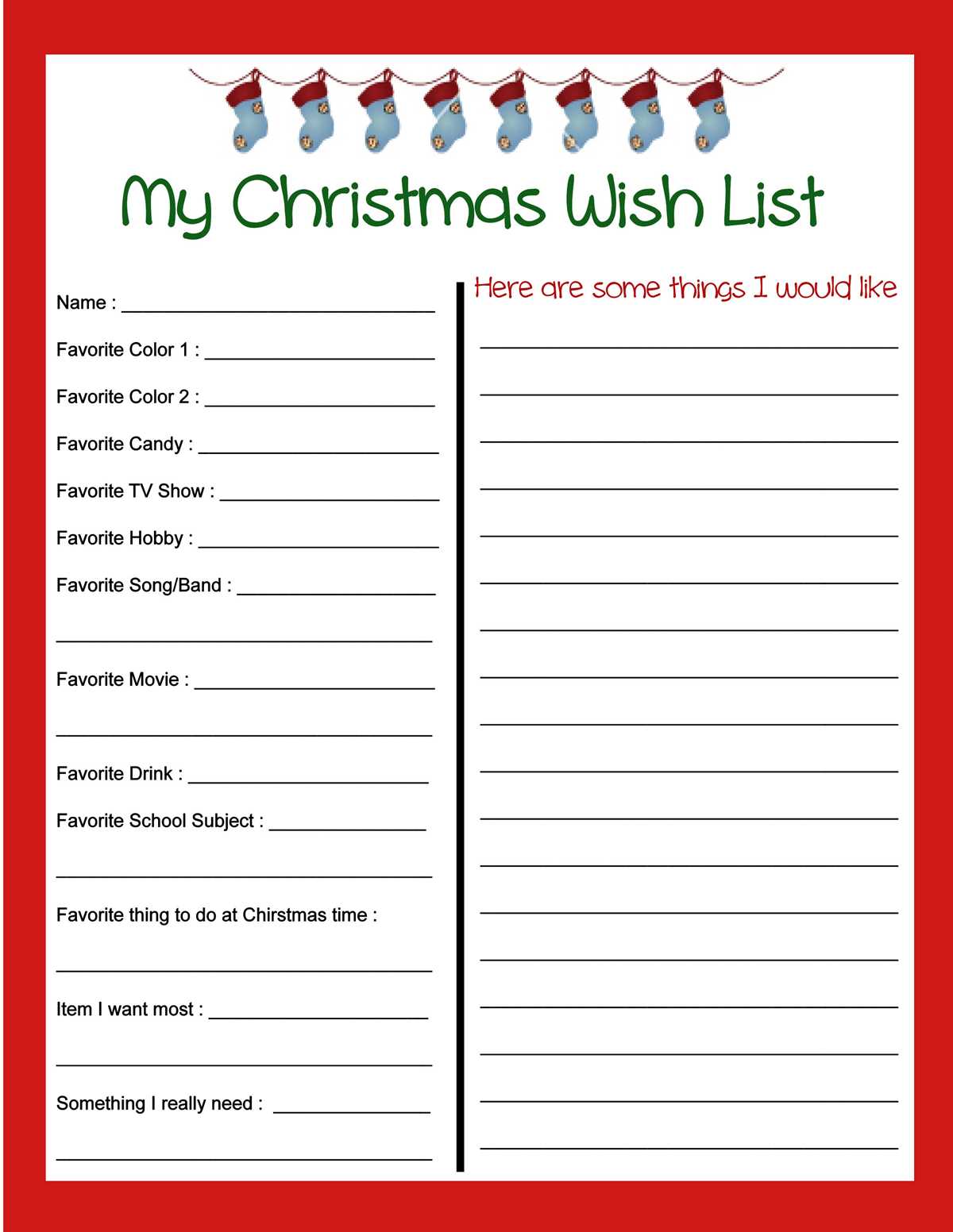 printable xmas wish list