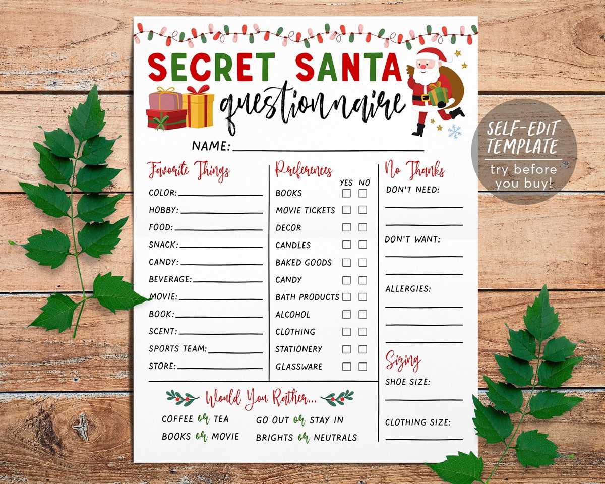 secret santa form free printable
