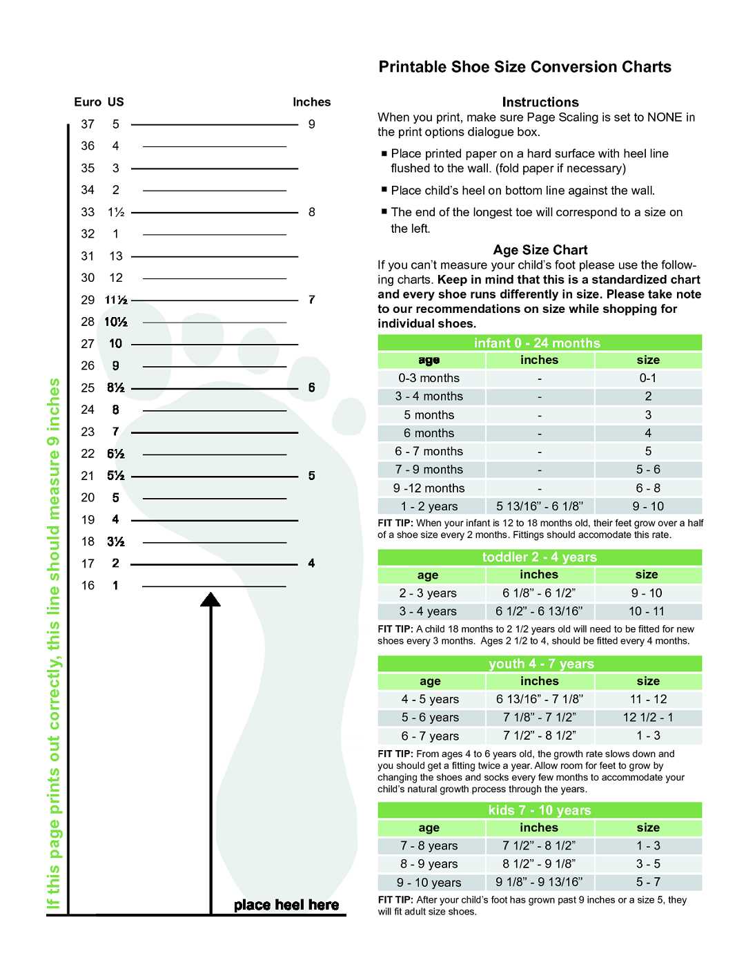 shoe size scale printable shoe size scale printable