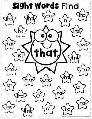 sight words kindergarten printable