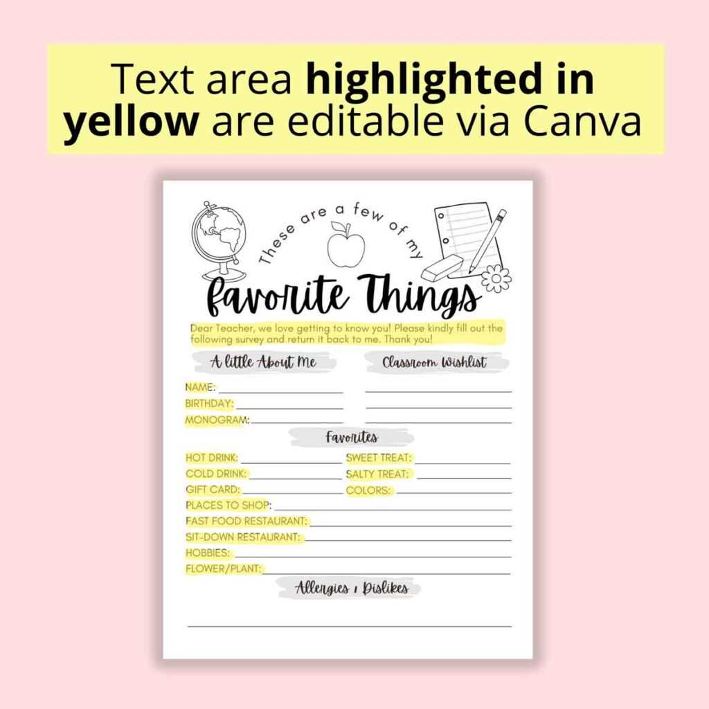 teachers favorite things form printable teachers favorite things form printable