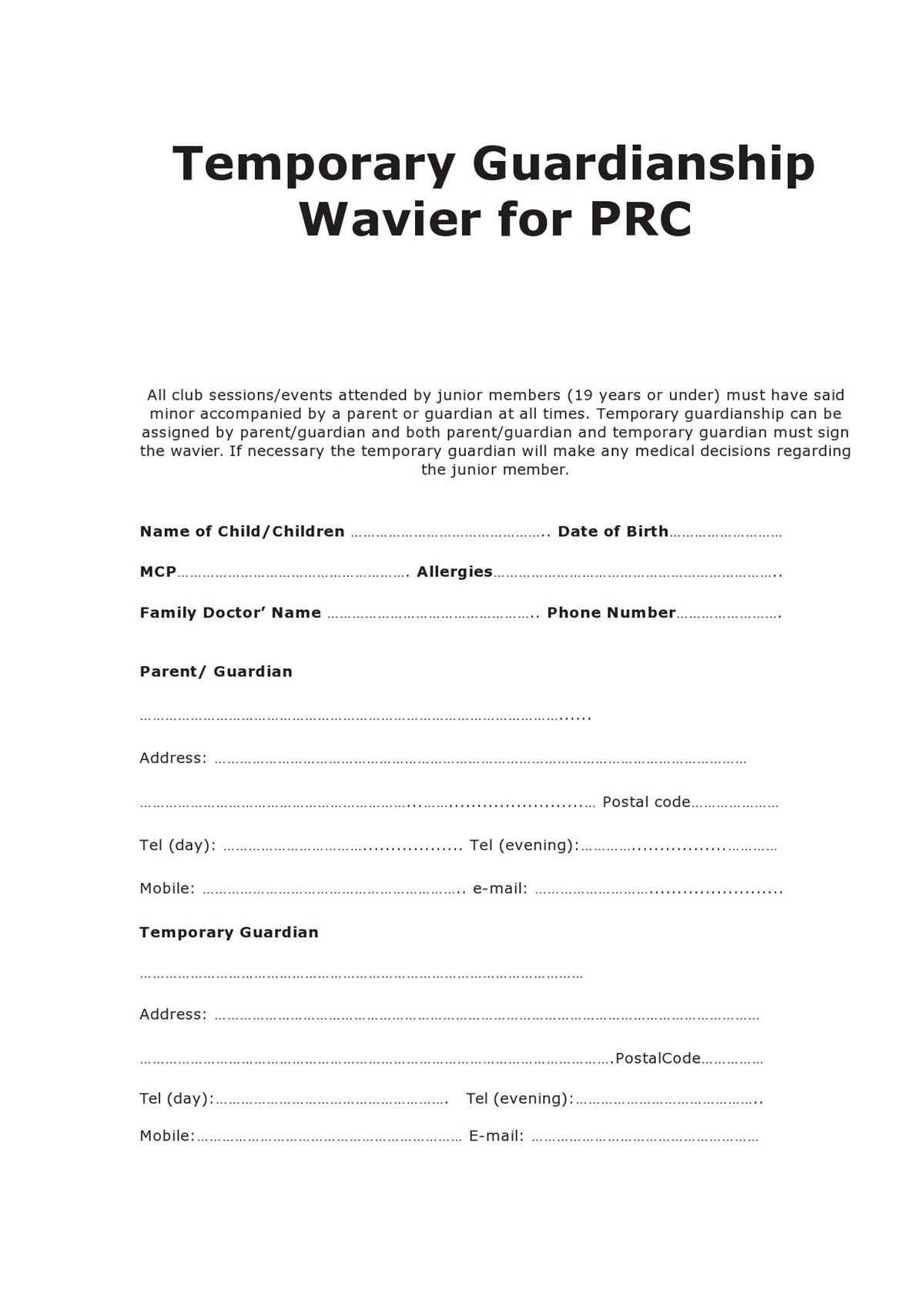 temporary guardianship form printable